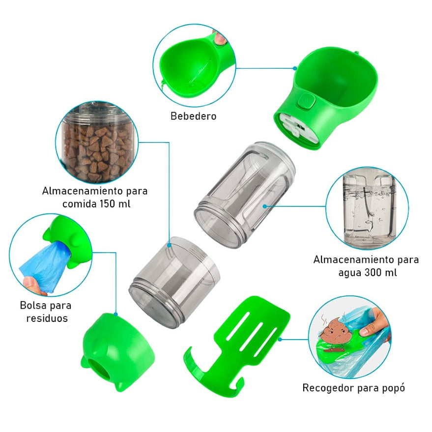 🐾💧 BOTELLA PORTÁTIL 4 EN 1 PARA MASCOTAS